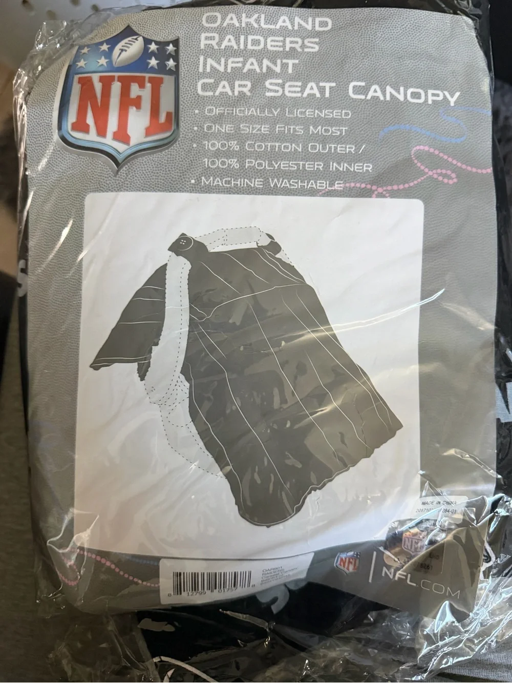 NFL Oakland Raiders Infant Car Seat Canopy - Black, Gray, White